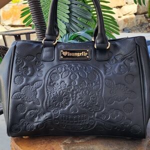 Loungefly Black Embossed Skull Satchel